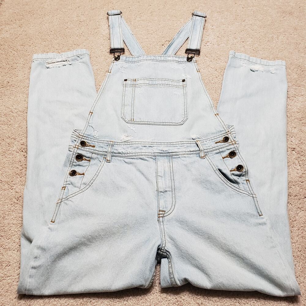 BDG Overalls Womens 30x31 Blue Bib Destroyed Distressed Denim Pants Boho Hippie